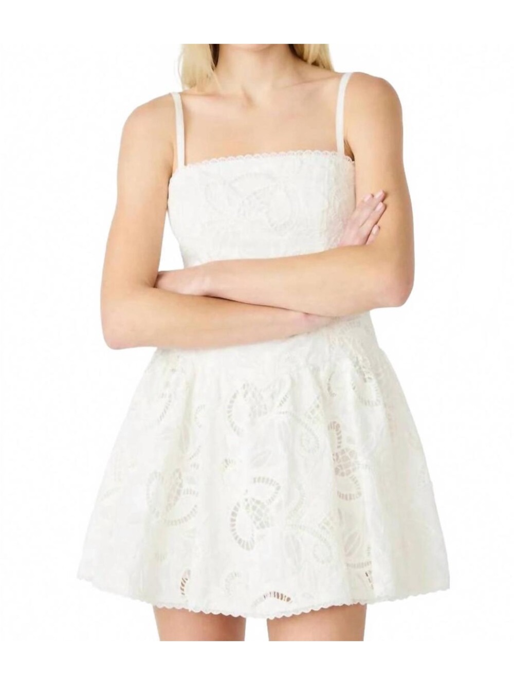NWOT Steve Madden Giada Ladder stitch White Crochet Lace Mini Dress 8